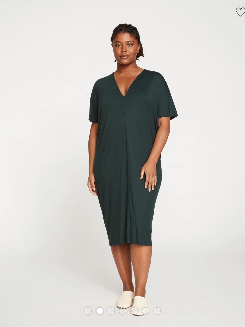 Universal Standard V-Neck Short Sleeve Midi Dress in Deep Green - Size 14/16